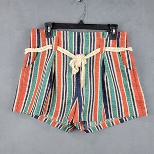 Moon River Striped Rope Belt High‎ Rise Shorts Size L Boho Multicolor